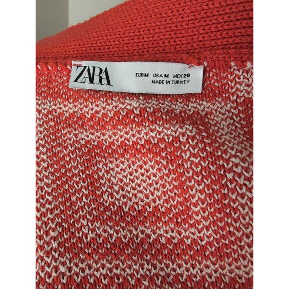Zara Orange floral 90s funky geometric M knit button up sweater cardi - Picture 6 of 7